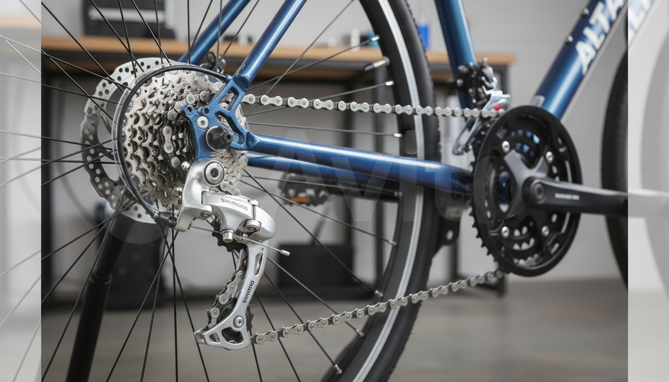 A detailed view showcasing the low step-through frame of the Altair City 28 Low, highlighting its accessibility.