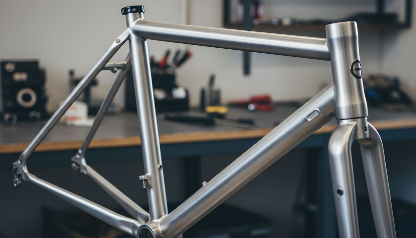 Sleek carbon fiber road bike, showcasing its aerodynamic design.