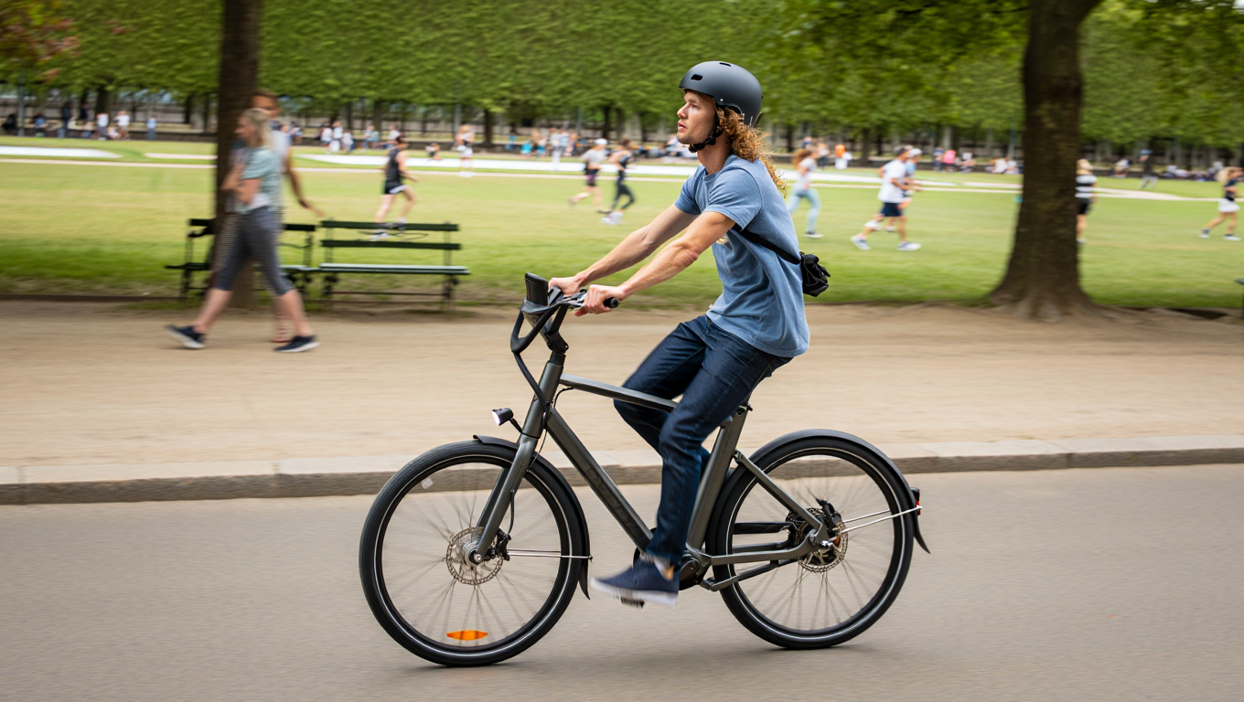[BILD: En elektrisk lastcykel lastad med matvaror och ett barn i framlådan