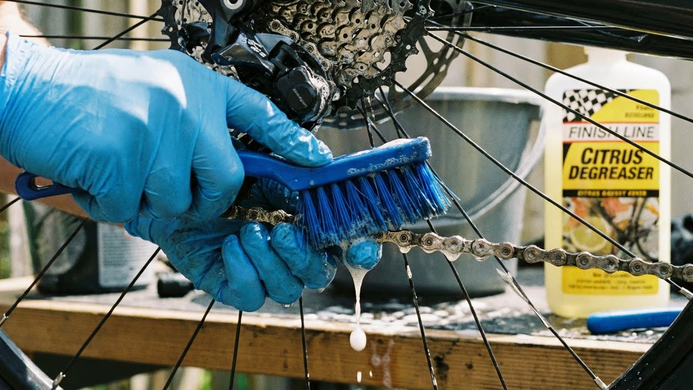 Mechanik używający klucza dynamometrycznego na rowerze