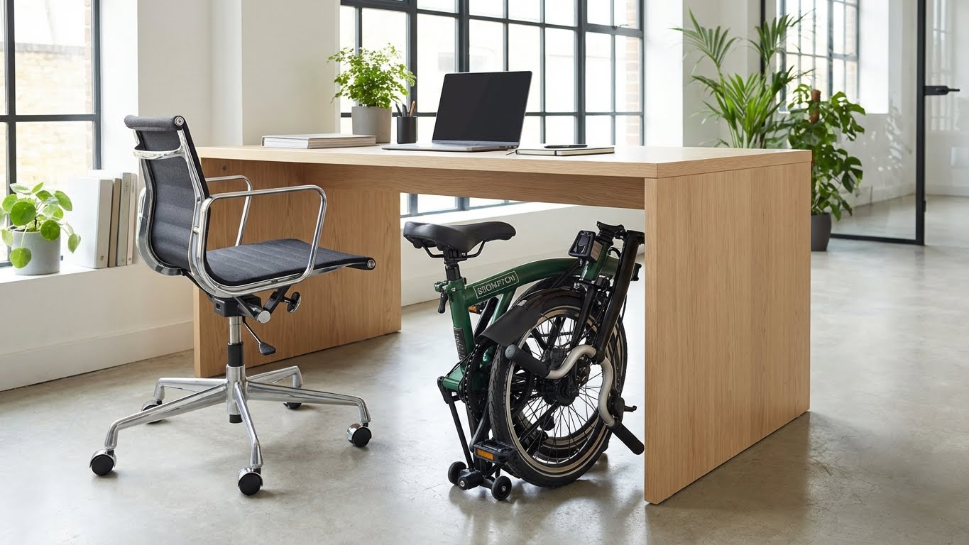 Nærbilde av et presisjonskonstruert sammenleggbart sykkelhengsel